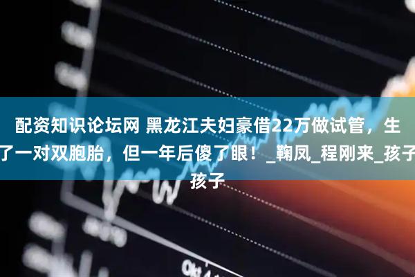 配资知识论坛网 黑龙江夫妇豪借22万做试管，生了一对双胞胎，但一年后傻了眼！_鞠凤_程刚来_孩子
